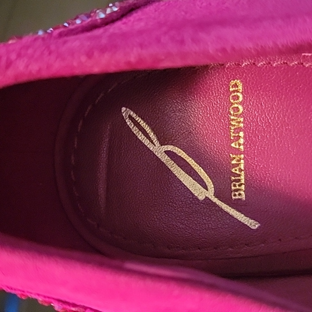 Brian Atwood Fushia Suide Rinestones On Heel Sz7.5 4in Heels With A 2in Platform View 3